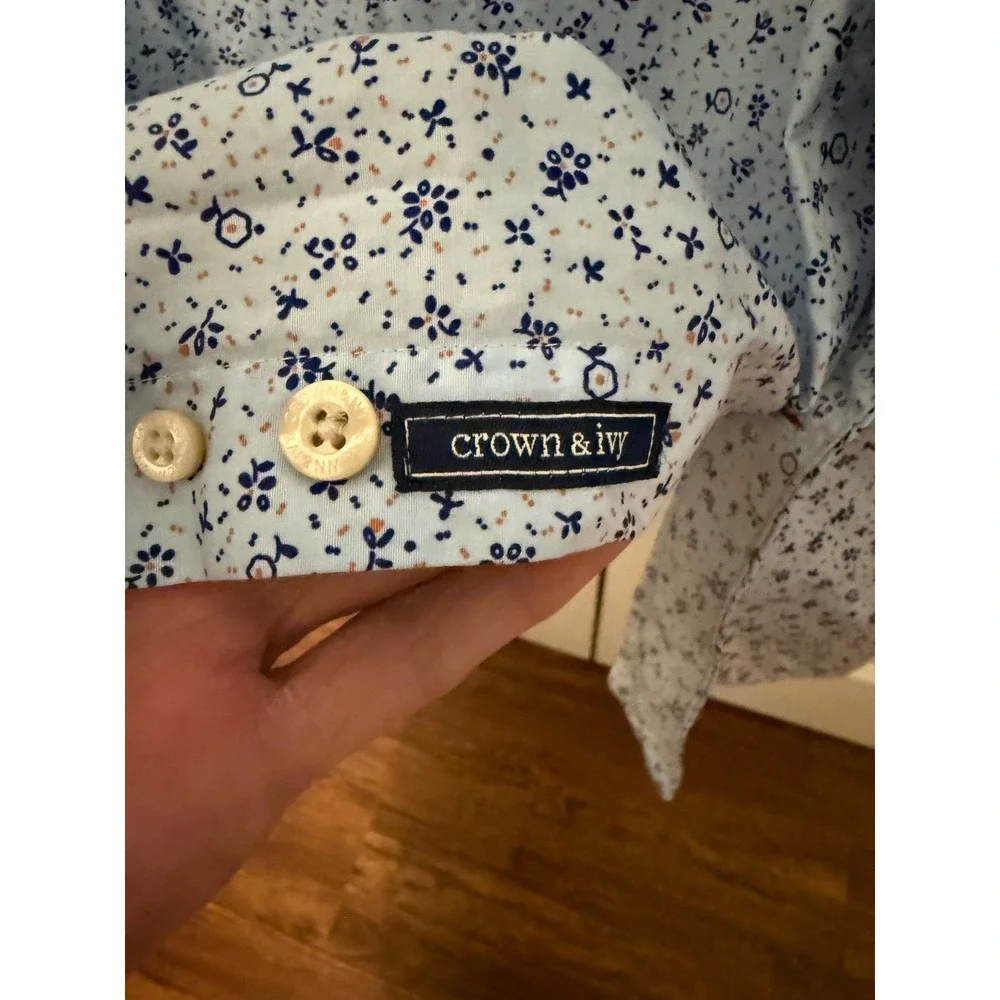 Crown & Ivy Mens 3XLT Classic Fit Floral Microprint Button Down Shirt Light Blue